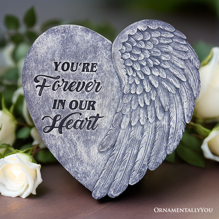 You’re Forever in Our Hearts Angel Wing Stepping Stone, 9.5" Garden Decorative Memorial Resin Figurine