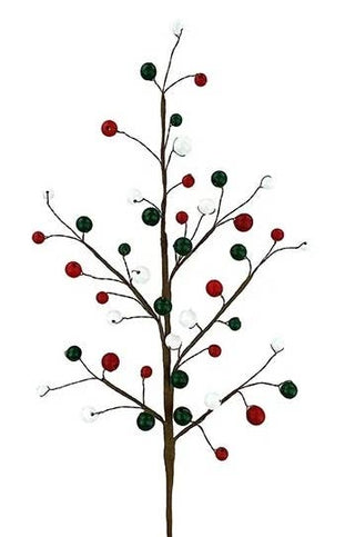 Wired Wood Bead Spray: Red & White