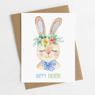 Happy Easter Card, Cute Easter Bunny Card, Eco Friendly: Mint Green Envelopes / Clear Protective Sleeves