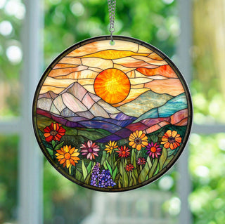 Mountain Wildflowers Stained Glass Suncatcher, Windows Art: 6in