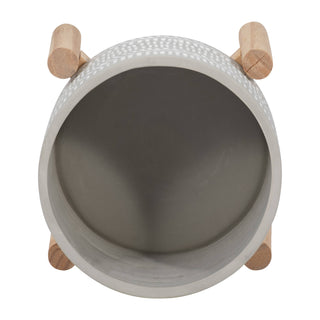 Planter & Wood Stand Ceramic Tribal Geometric - Ivory, 6 in.