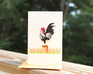 Rooster on Fence Quilled Card