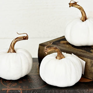 29436-4-inch Cream velvet pumpkin with golden stem