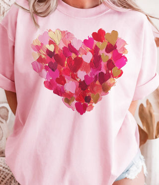 Brushstroke Valentine Heart Watercolor Love Graphic Tee: Pink / Small