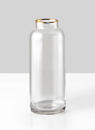 9in Tall Gold Rim Glass Bottle Vase