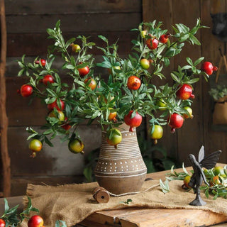 Big Fruit Faux Pomegranate Stem 32" Tall: Red / Five Stems