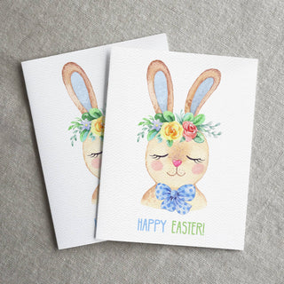 Happy Easter Card, Cute Easter Bunny Card, Eco Friendly: Mint Green Envelopes / Clear Protective Sleeves