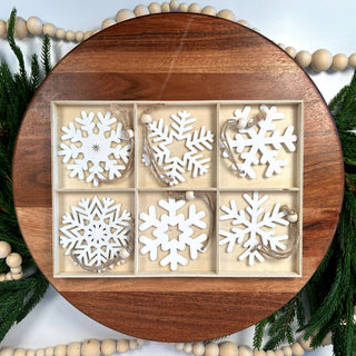 Wooden Snowflake Ornaments, Holiday Tree Decor Garland