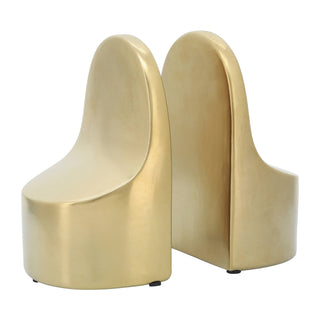 Bookends Set of 2 - Gold Ceramic Contemporary, 6 in.