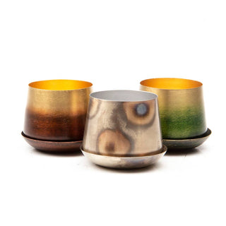 Joe Metal Flower Pots And Planters With Drainage Hole Saucer: White & Copper / 5"