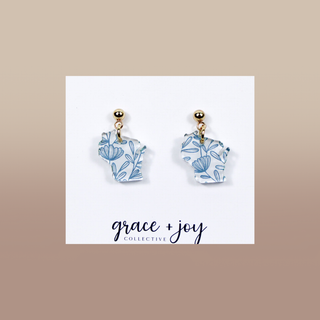 Blue Floral Wisconsin Acrylic Earring, State earring