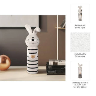 Ceramic Lines Bunny with Gold Heart Figurine - Black, 7 in.