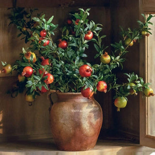 Big Fruit Faux Pomegranate Stem 32" Tall: Red / Five Stems