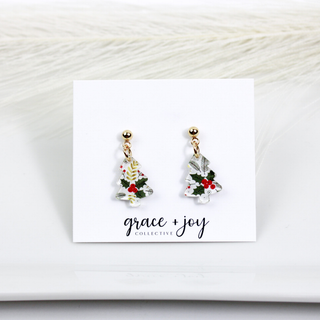 Mini Christmas Tree Dangle Earrings, Holly Berry earrings