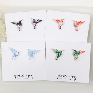 Hummingbird Stud Earring, Acrylic Earrings: Blue/Purple