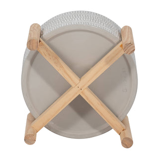 Planter & Wood Stand Ceramic Tribal Geometric - Ivory, 6 in.