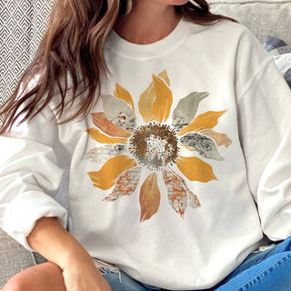 Grunge Sunflower Summer FLower Floral Graphic Sweatshirt: Sand / XXLarge