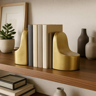 Bookends Set of 2 - Gold Ceramic Contemporary, 6 in.
