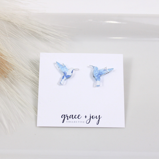 Hummingbird Stud Earring, Acrylic Earrings: Blue/Purple