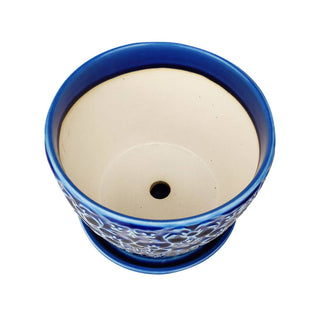 6" Blue Ceramic Mediterranean Bell Pot - Indoor Plant Pots
