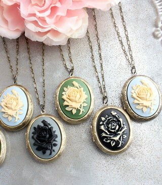 Black Rose Necklace | Locket Necklace | Cameo Necklace: 20 Inches