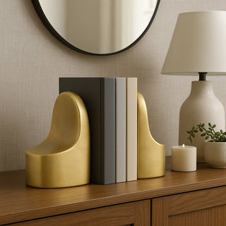 Bookends Set of 2 - Gold Ceramic Contemporary, 6 in.