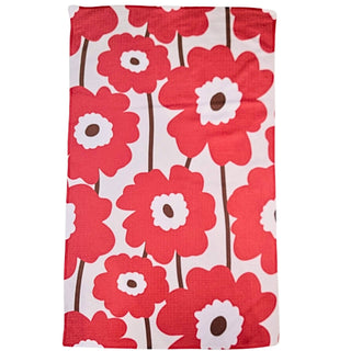 Blooming Poppy Brocade Floral Waffle Tea Towels Home Decor: Red