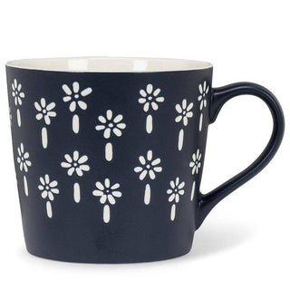 Graphic Mini Flowers Mug-Navy-3.5"H(13oz)