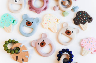 Rainbow Spokes Silicone Teether with Wooden Rattle Baby Gift