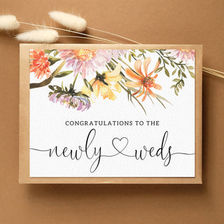 Congratulations to the Newlyweds | Wedding Card for Couple: Natural White Envelopes / Clear Protective Sleeves