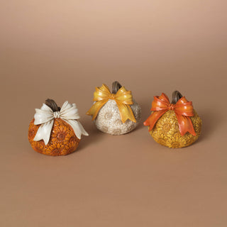 Thanksgiving Resin Harvest Pumpkin with Bow, 3.74"L, 3 Assorted Styles
