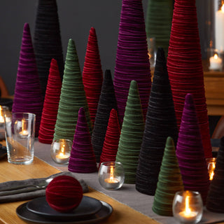 Cones Velvet Small, Elegant Bookshelf Tree Decor, Mantel: Silver