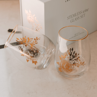 *NEW* Delft Stemless Wine Glasses, Boxed Set of 2