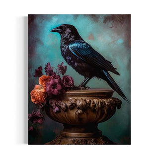 Black Raven and Moody Flowers Wall Art RA48 black wooden frame