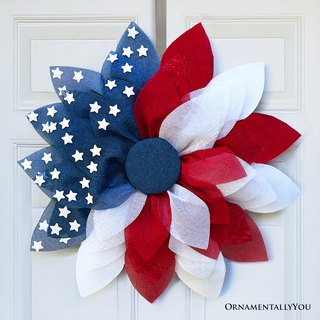 Rustic Burlap Patriotic 22" Wreath, American Flag Style