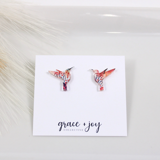 Hummingbird Stud Earring, Acrylic Earrings: Blue/Purple