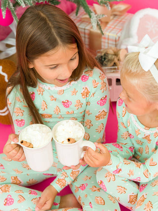 Girls Gingerbread Joy Bamboo Viscose Ruffle Long Sleeve Pajama Set