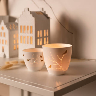 Poetry Tealight Holder with Bird Design: Med 3.7x3.5in Birds