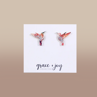 Hummingbird Stud Earring, Acrylic Earrings: Pink/Orange