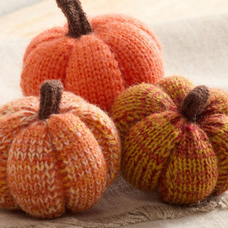 Cozy Knit Pumpkins, variegated yarns, unique autumn colors: 4 inch Sunset