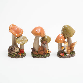 Thanksgiving 5.91"H Resin Harvest Mushrooms with Animal, 3 Assorted
