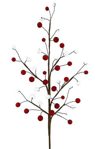 Wired Wood Bead Spray: Red & White