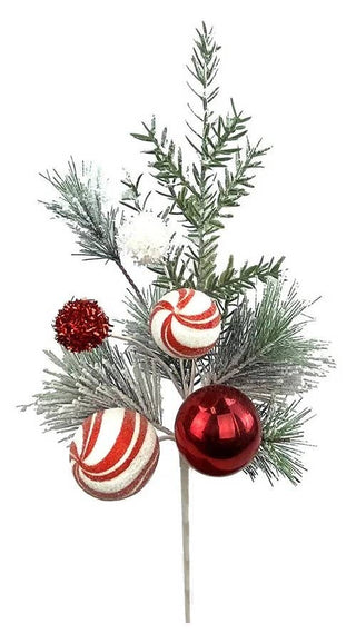 Snowy Peppermint, Christmas Ball Pine Pick - 16"